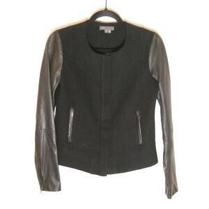 Vince Jacket Black Wool Leather Sleeves and Trim Size Small